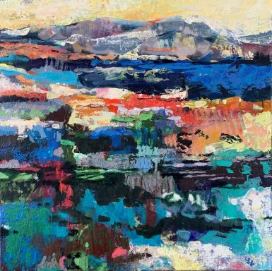 Die Vielfalt der Natur Abstrakte Landschaft mit lebhaften Farben und dynamischen Pinselstrichen.