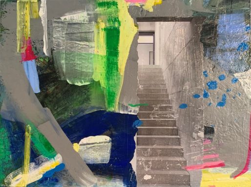 Der Weg Bunte abstrakte Komposition mit einer Treppe und einem schlichten Hintergrund.