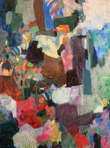 Bunte abstrakte Komposition mit verschiedenen Farben und Texturen.