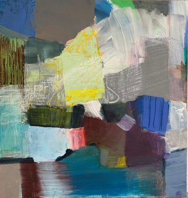 Am Wasser Abstrakte Komposition aus bunten Farbflächen in verschiedenen Texturen.