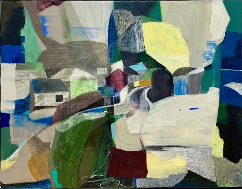 Hejnice, der Weg nach Hause Abstrakte Landschaft mit geometrischen Formen und kräftigen Farben.