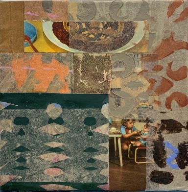 Kunstvolle Collage aus verschiedenen Texturen und Farben, die eine warme, einladende Atmosphäre schafft.